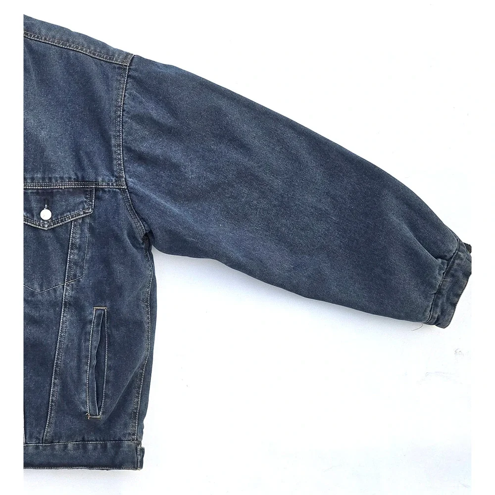 VTG Arizona Jeans Reversible Quilted Denim Jacket Men's Size Large Blue & Black